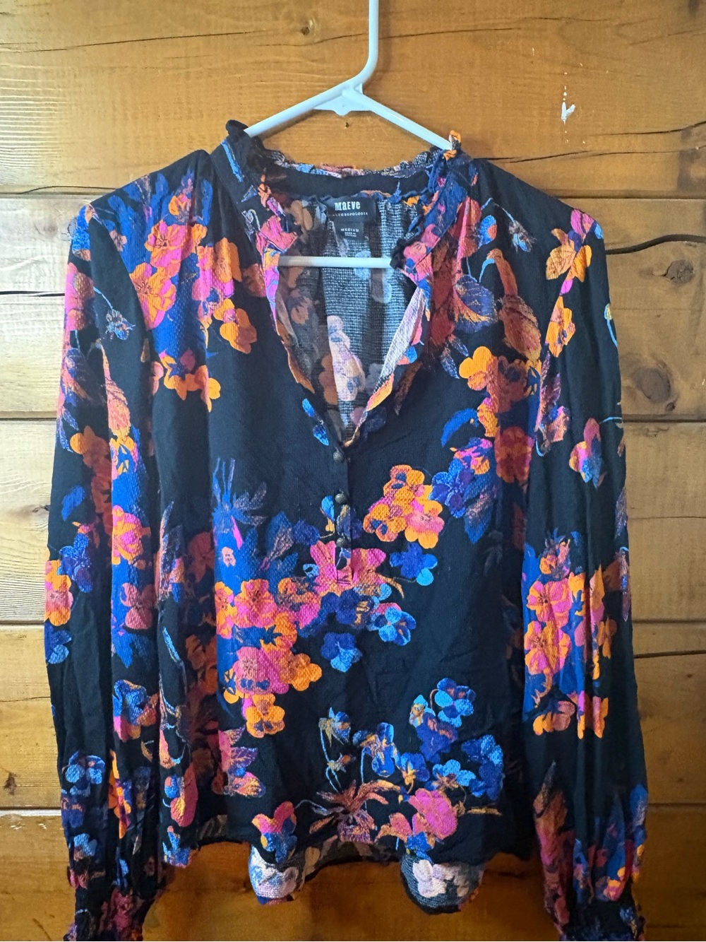 Euc ANTHROPOLOGIE MAEVE COLETTE PULLOVER PEASANT BLOUSE TOP PINK BLACK FLORAL M - Picture 5 of 11